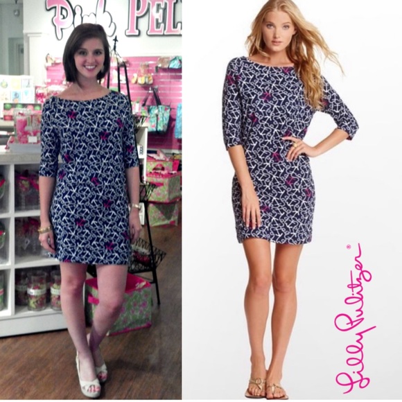 Lilly Pulitzer Navy with Ivory Anchor Print Dress. 100% Cotton. (31.5” Long) - Picture 9 of 9